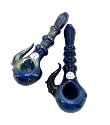 6" G Wiz Horned Blue Fumed Maria Hand Pipe