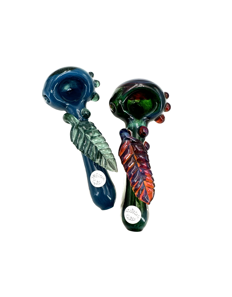 4.5" Squanchy Glass Sculpted Leaf Frit Hand Pipe