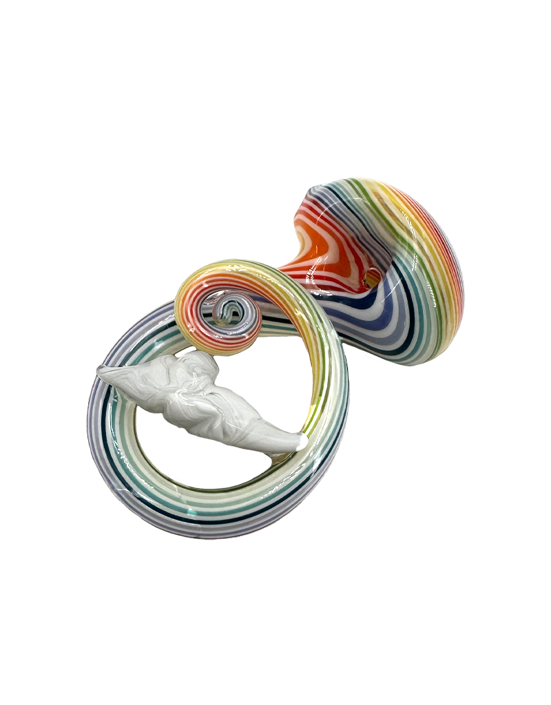 4" Hippie Hook Up Snake Tail Lined Hand Pipe White Rainbow