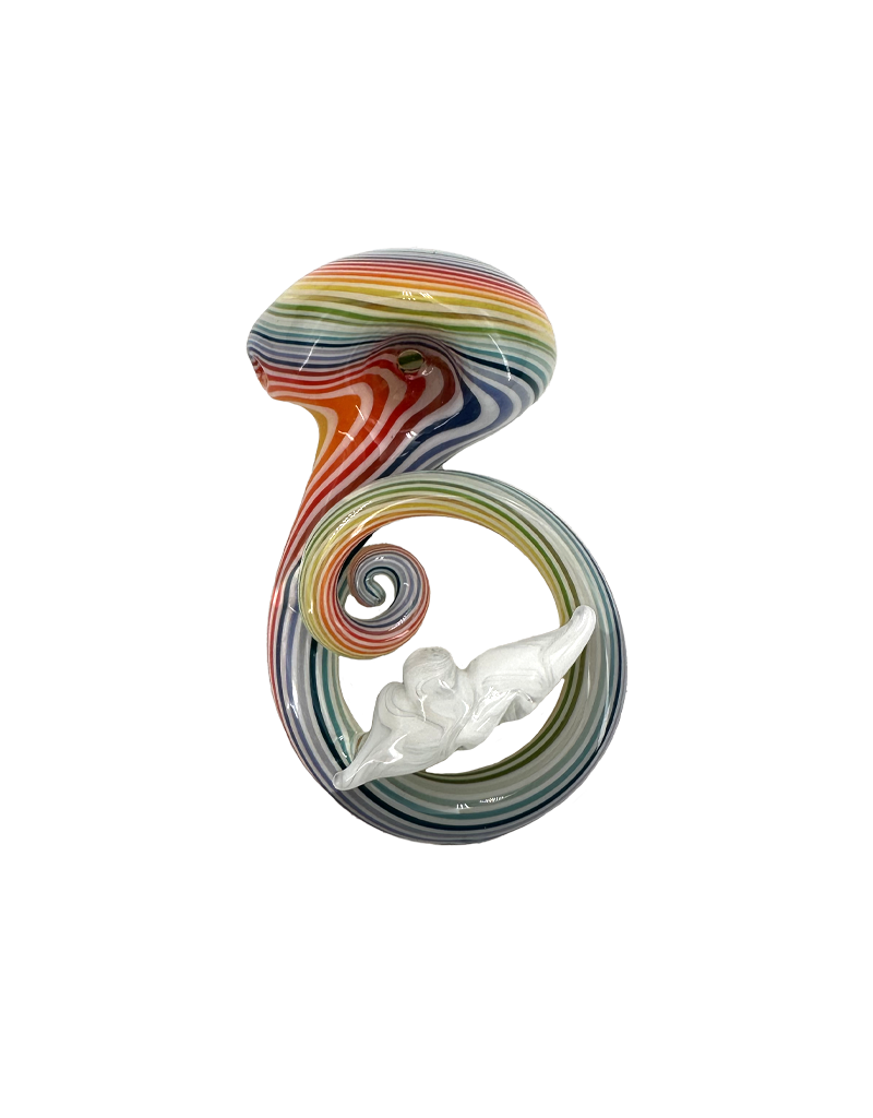 4" Hippie Hook Up Snake Tail Lined Hand Pipe White Rainbow