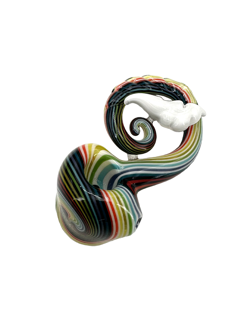 4" Hippie Hook Up Snake Tail Lined Hand Pipe Black Rainbow