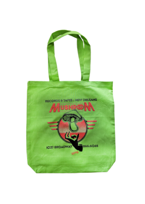 Mushroom Escher Style Gusset Eco Tote Bag Lime Green