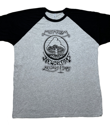 Mushroom Mushroom Vintage Logo Raglan T-Shirt Grey and Black