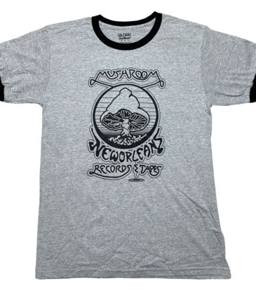 Mushroom Mushroom Vintage Ringer T-Shirt Grey and Black