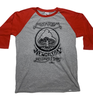 Mushroom Mushroom Vintage Logo T-Shirt Raglan Grey and Red