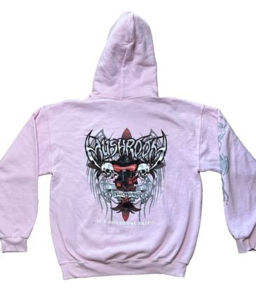 Mushroom Mushroom Metal Logo Pullover Hoodie  Pink