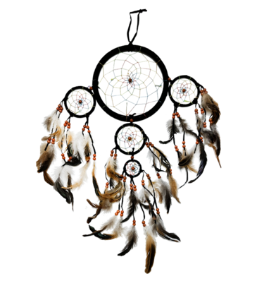 Nylon Rainbow and Feathers Dreamcatcher Black