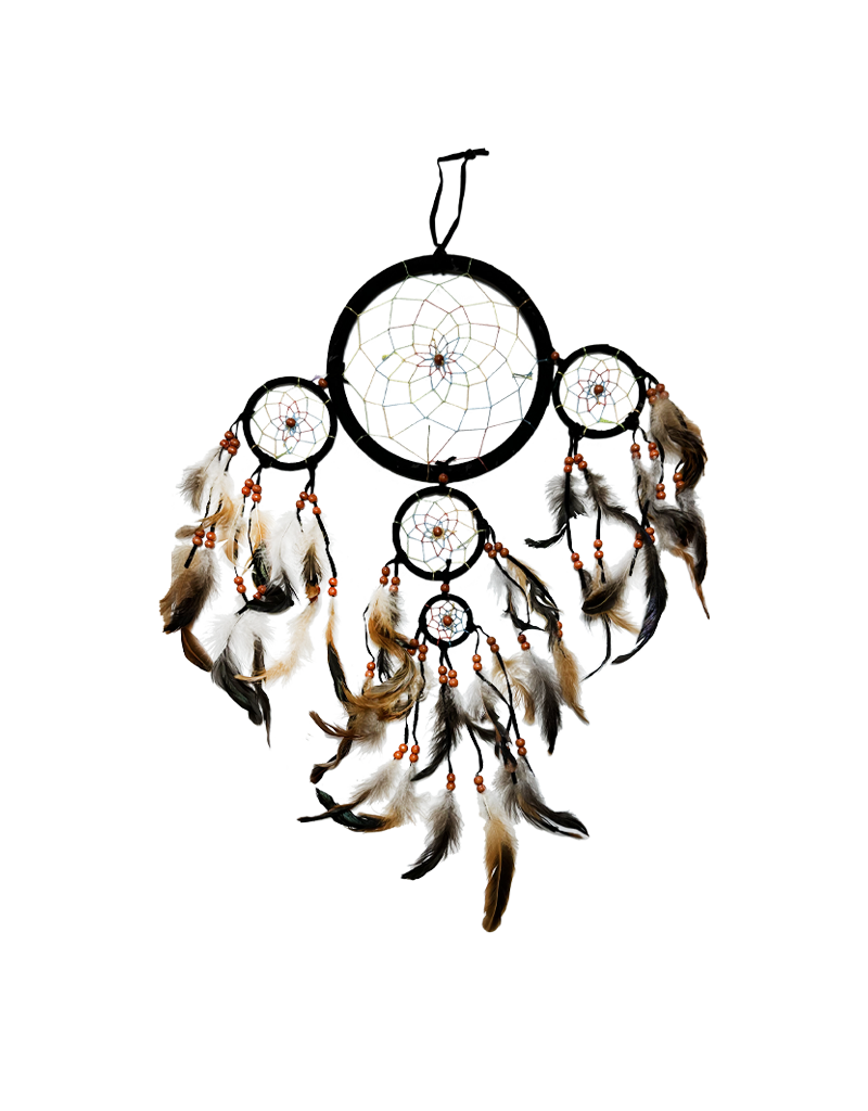 Nylon Rainbow and Feathers Dreamcatcher Black