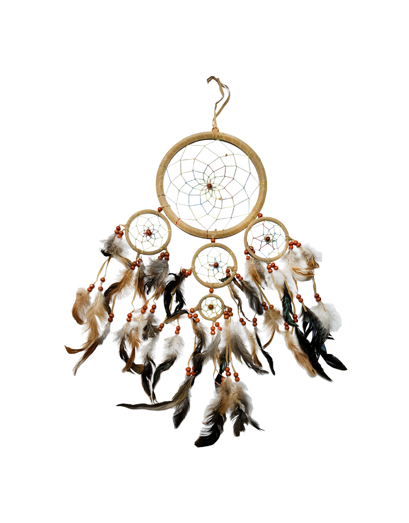 Nylon Rainbow and Feathers Dreamcatcher Beige