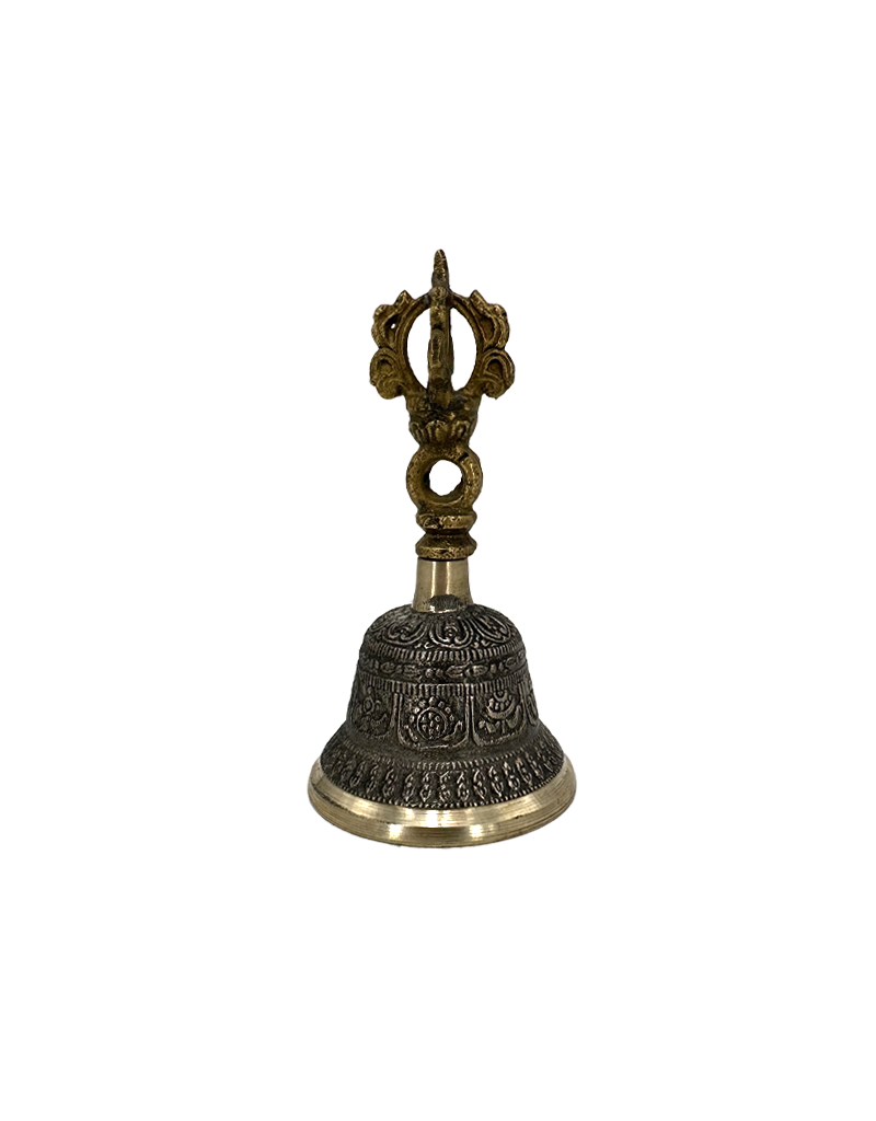 Bronze Tibetan 8 Auspicious Sign Alter Bell 4"H