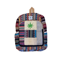 Patchwork Pure Hemp Backpack with Leaf