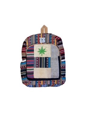 Patchwork Pure Hemp Backpack with Leaf