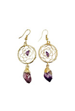 Gold Plated Dreamcatcher Earrings with Amethyst