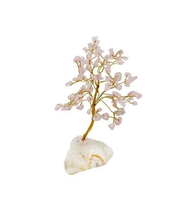Crystal River Gems Rose Quartz 100 Chip Gemstone Tree with Cluster Base 7"H