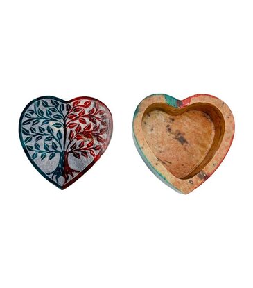 Carved Tree of Life Heart Shaped Storage Box 3"D