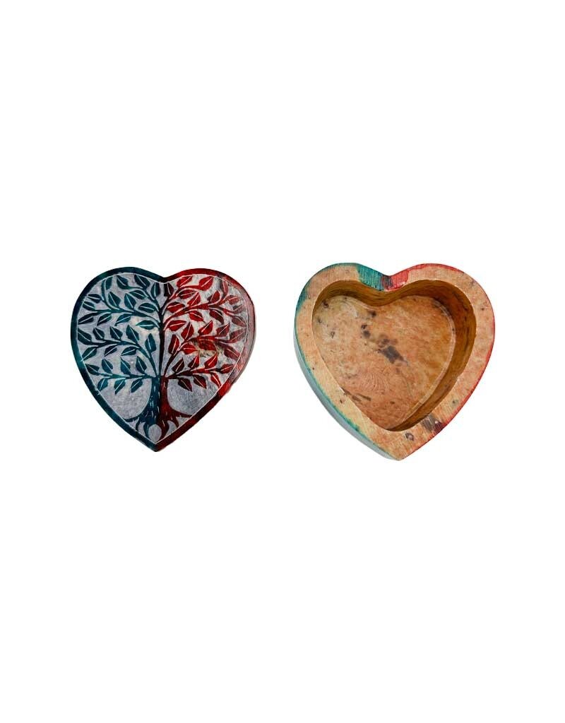 Carved Tree of Life Heart Shaped Storage Box 3"D