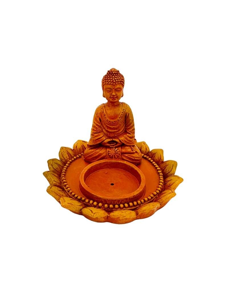 Buddha Tea Light Candle Holder and Incense Burner Orange