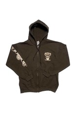 Mushroom Hand Of Peace Zip-Up Hoodie Brown