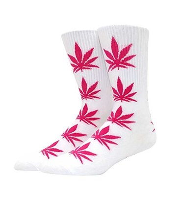 Weed Leaf Socks - Pink and White