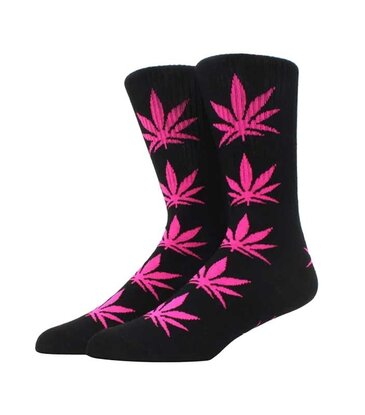 Weed Leaf Socks - Pink and Black