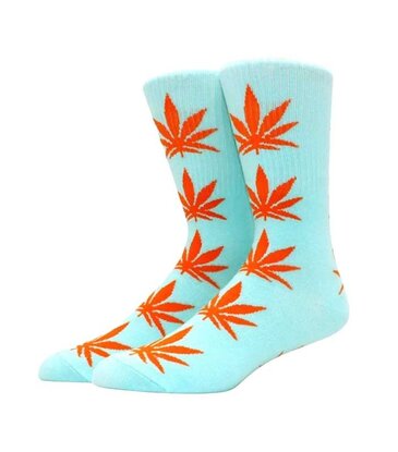 Weed Leaf Socks - Orange and Light Blue