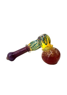 6" Silver Fumed Frit Line Work Hammer Bubbler Red