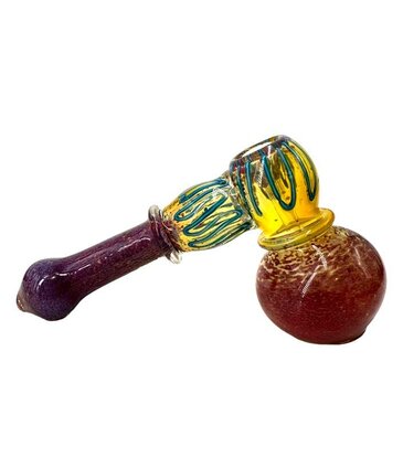 6" Silver Fumed Frit Line Work Hammer Bubbler Red