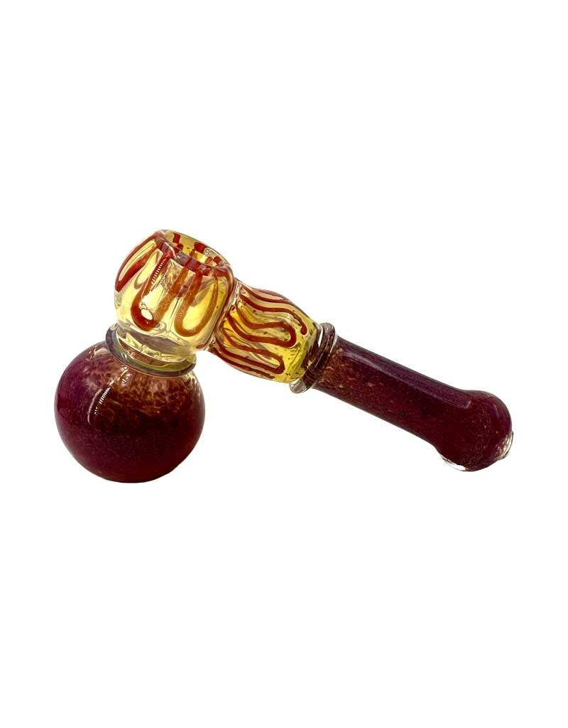 6" Silver Fumed Frit Line Work Hammer Bubbler Red