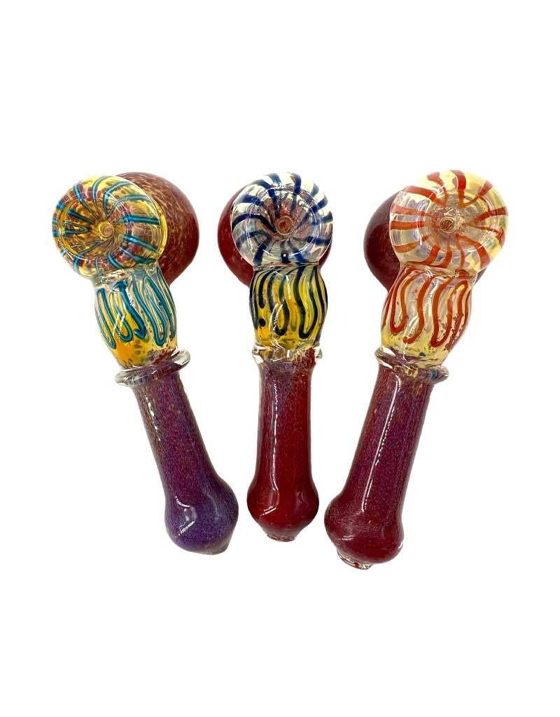 6" Silver Fumed Frit Line Work Hammer Bubbler Red