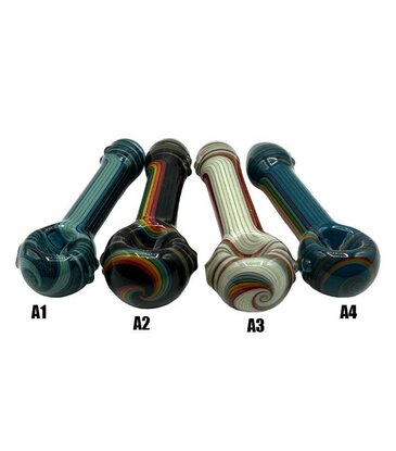 4" Hippie Hook Up Multi-Color Line Work Marty Hand Pipe