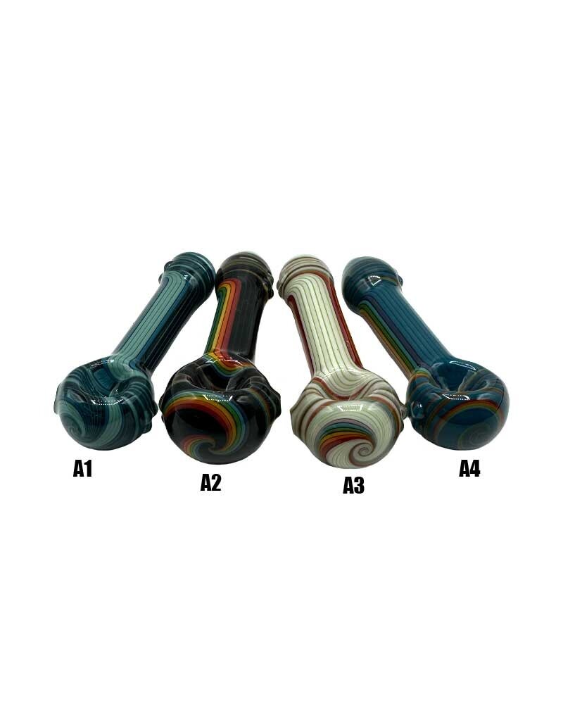 4" Hippie Hook Up Multi-Color Line Work Marty Hand Pipe