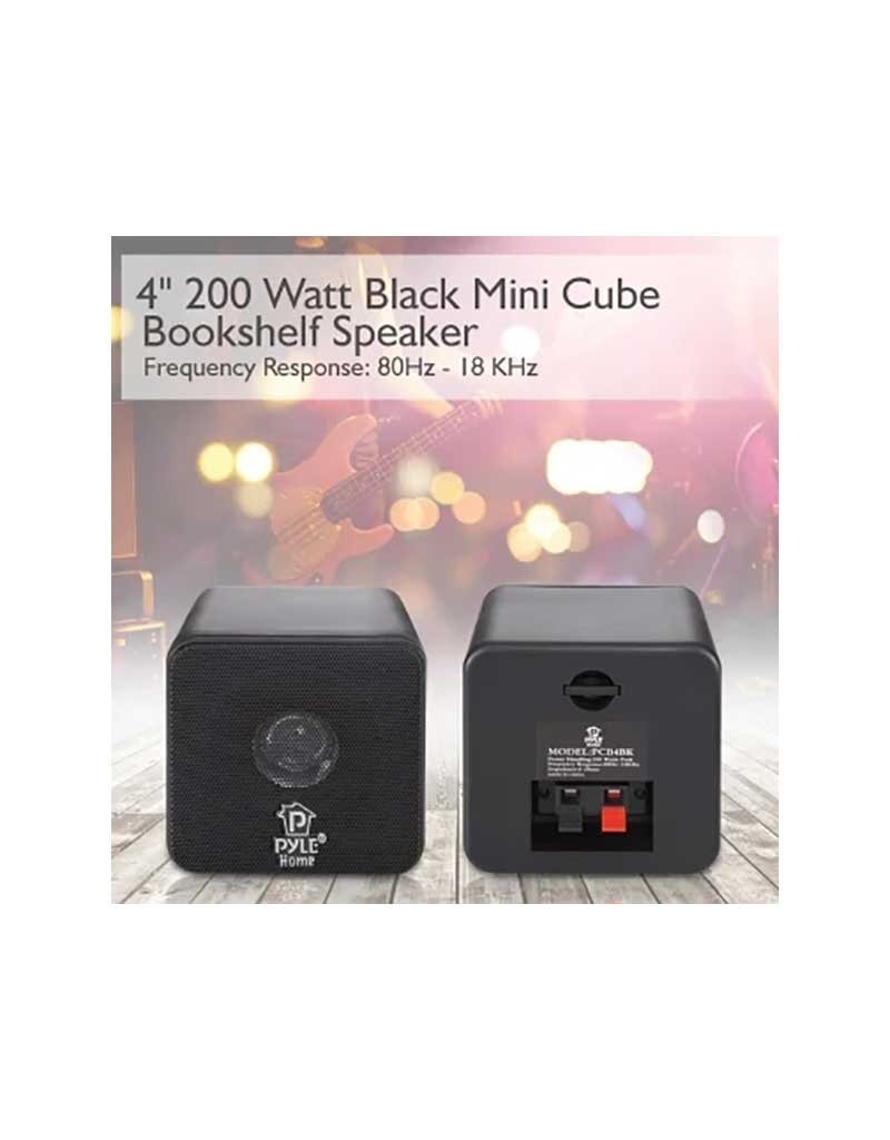 Pyle® 200-Watt 4-In. Mini-Cube Bookshelf Speaker Set - Black