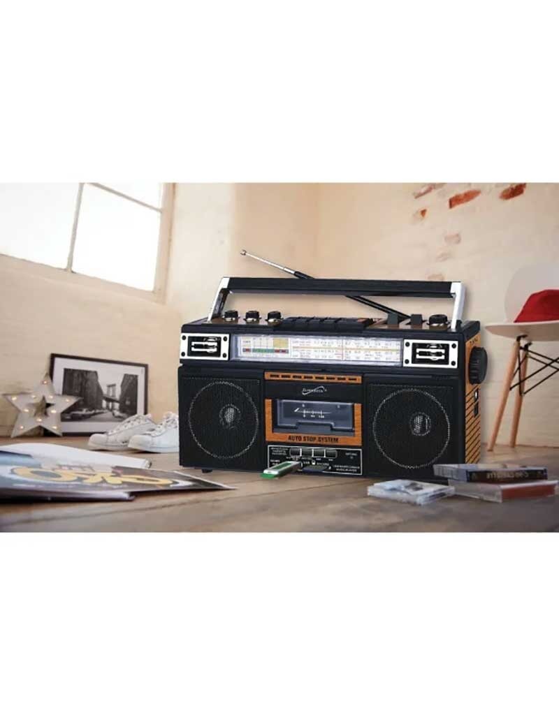 Supersonic Retro 4-Band Radio and Cassette Player w/ Bluetooth - Wood