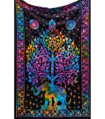 Trippy Sheetz Tie Dye Elephant Tree of Life Tapestry
