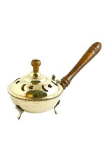 Brass Moon Star Censer Burner with Wooden Handle 9"L