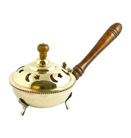 Brass Moon Star Censer Burner with Wooden Handle 9"L
