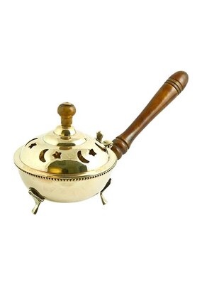 Brass Moon Star Censer Burner with Wooden Handle 9"L
