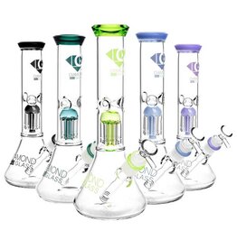 11" Diamond Glass Mansion 8 Arm Tree Perc Water Pipe