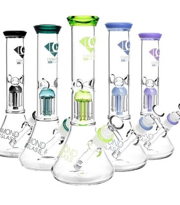 Diamond Glass 11" Diamond Glass Mansion 8 Arm Tree Perc Water Pipe