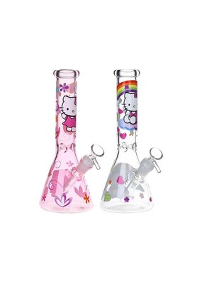 10" Greetings Cat Glow Beaker Water Pipe