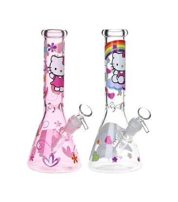 10" Greetings Cat Glow Beaker Water Pipe