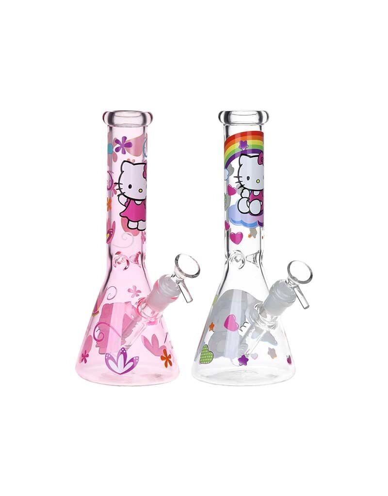 10" Greetings Cat Glow Beaker Water Pipe