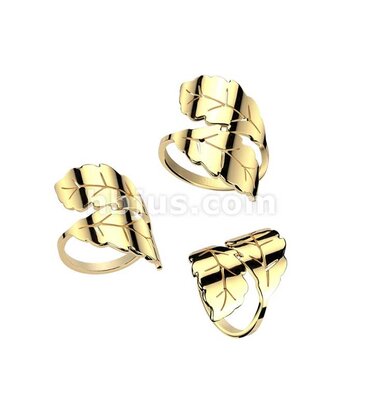 Hollywood Body Jewelry Gold Stainless Steel Wrap Around 2-Leaf Ring