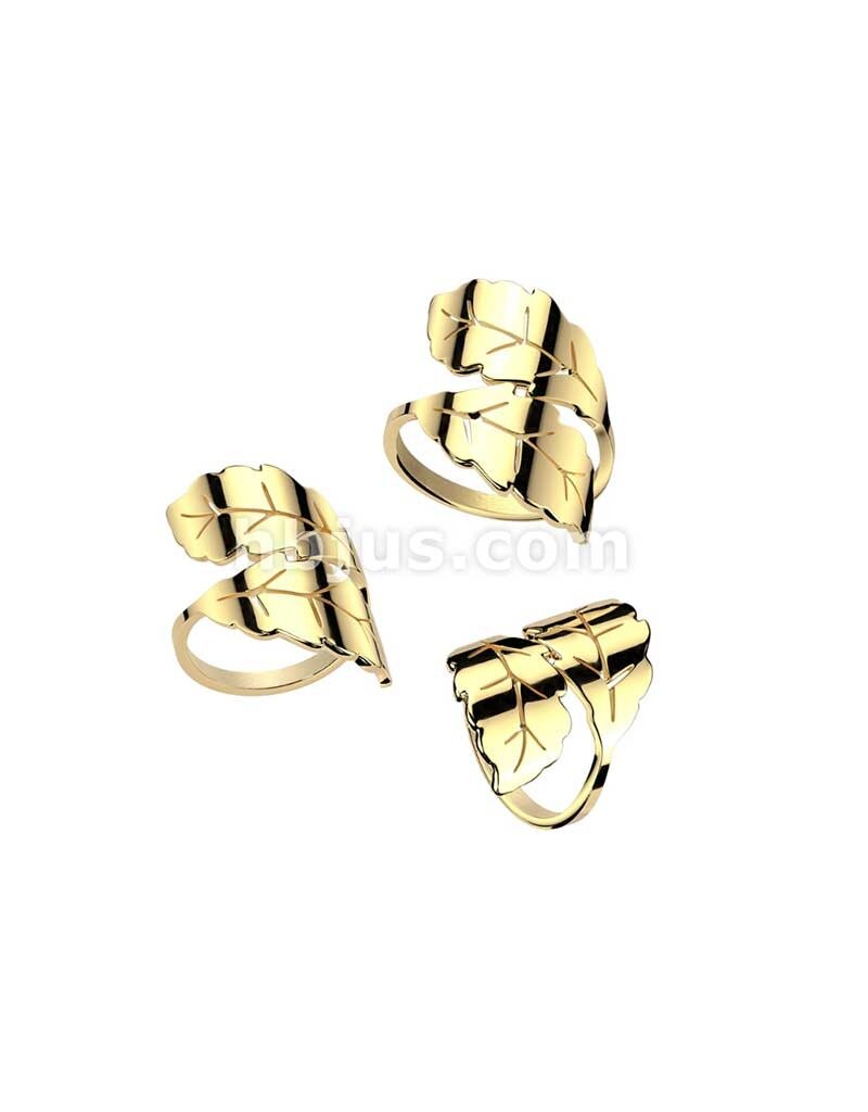 Gold Stainless Steel Wrap Around 2-Leaf Ring