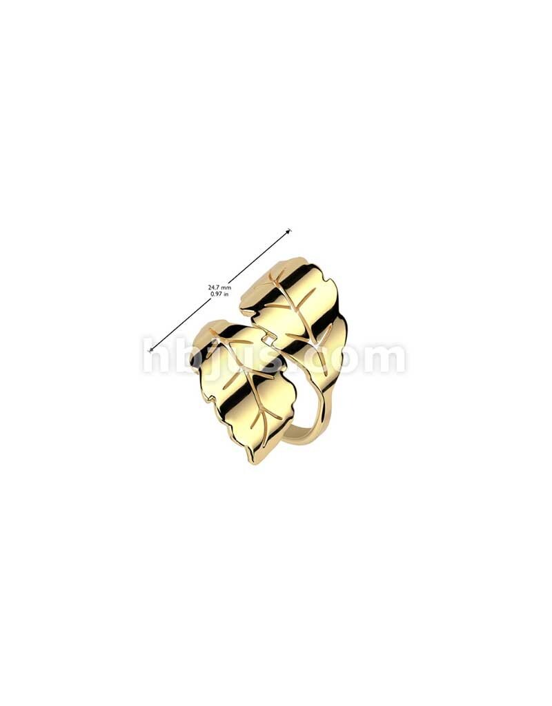 Gold Stainless Steel Wrap Around 2-Leaf Ring