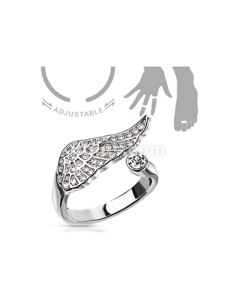 Angel Wing Multi-Pave Gems Adjustable  Mid-Ring / Toe Ring