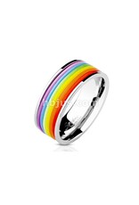 Rainbow Rubber Striped Band Ring Stainless Steel