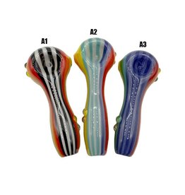 4" Hippie Hook Up Multi-Color Lined Marty Hand Pipe