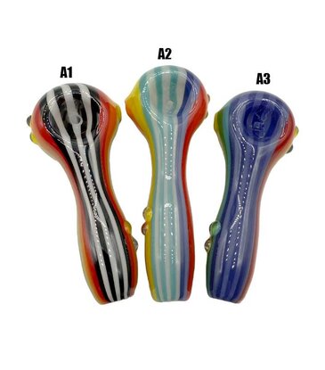 4" Hippie Hook Up Multi-Color Lined Marty Hand Pipe