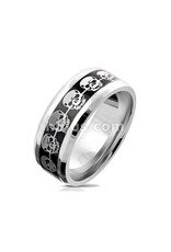 Silver Skulls on Black Inlay Stainless Steel Ring